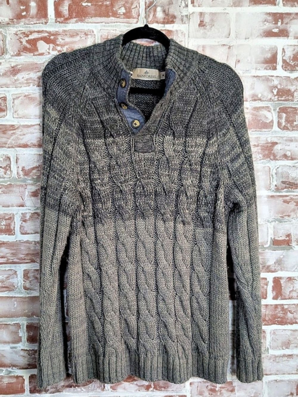 Rainforest Gray Cable Knit Henley Sweater Coastal GrandpaCore Cabincore